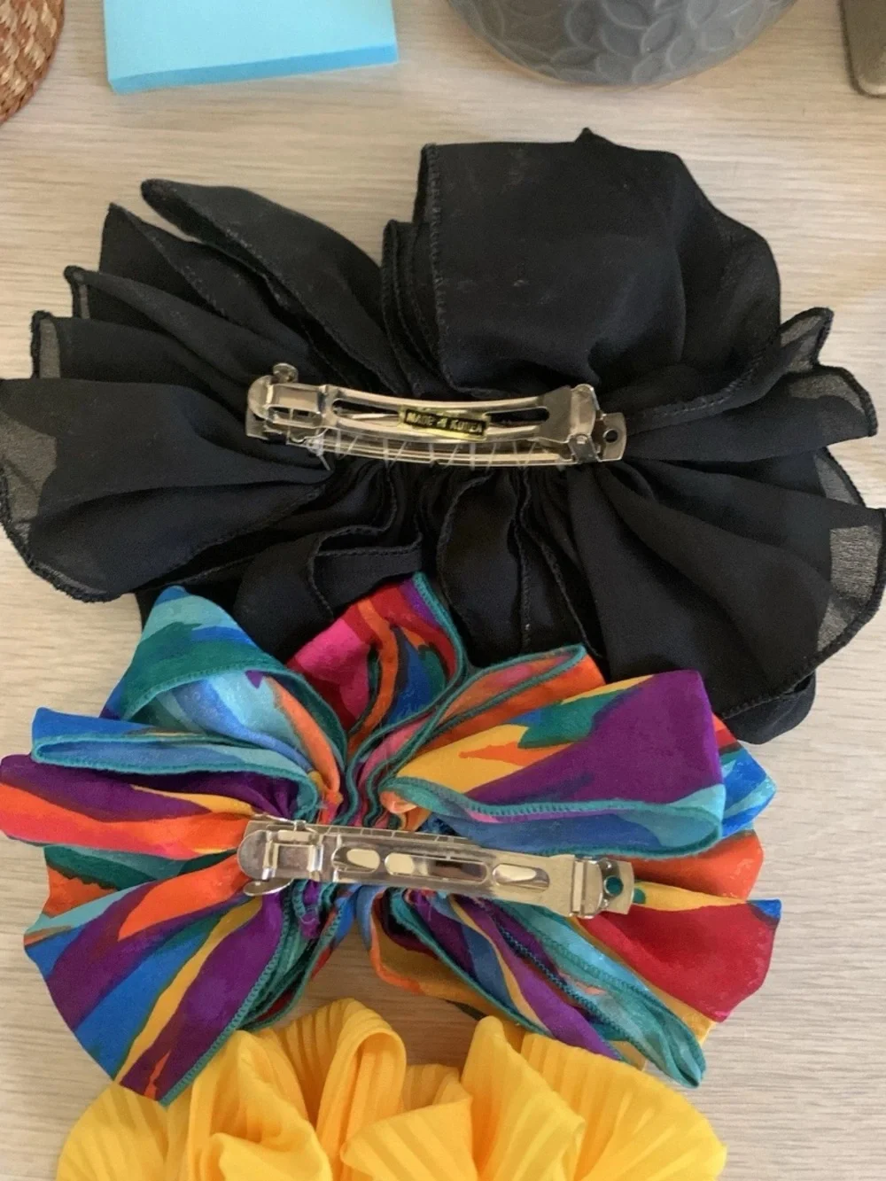 4 Vintage Hair Bow Clip Barrettes 80s 90s Big Oversized Ruffled Pony Tail